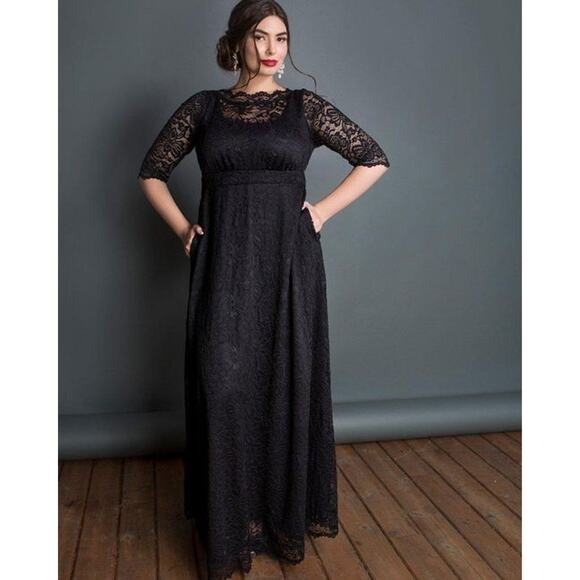 Kiyonna Maxi 1X Leona Lace Formal MOB Gown Pockets Lined Elegant Slimming Gala - Picture 10 of 13